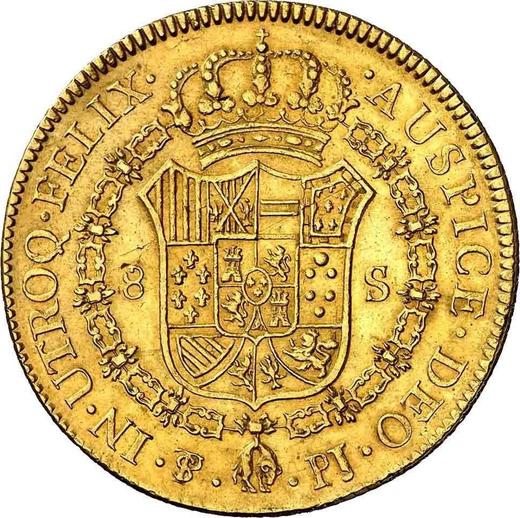Reverse 8 Escudos 1805 PTS PJ - Gold Coin Value - Bolivia, Charles IV