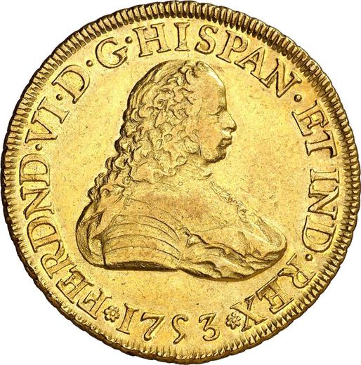 Anverso 8 escudos 1753 Mo MF - valor de la moneda de oro - México, Fernando VI