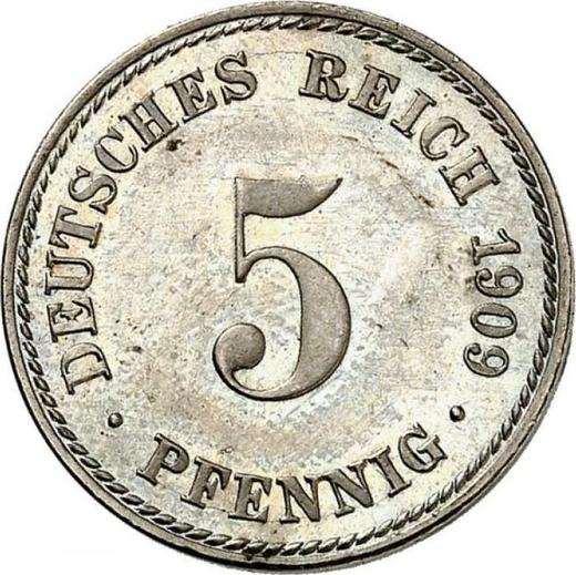 Anverso 5 Pfennige 1909 A "Tipo 1890-1915" - valor de la moneda  - Alemania, Imperio alemán