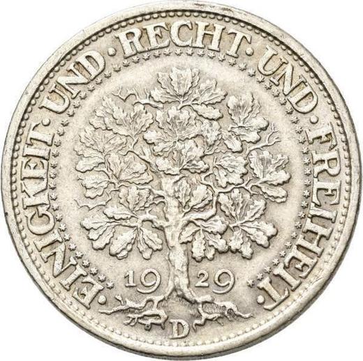 Rewers monety - 5 reichsmark 1929 D "Dąb" - cena srebrnej monety - Niemcy, Republika Weimarska