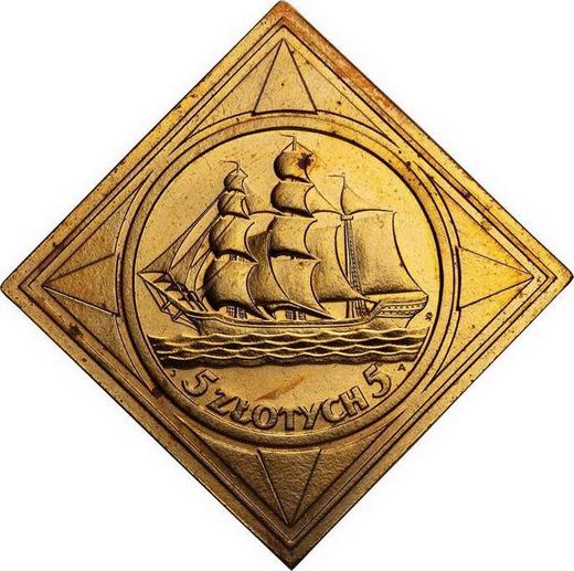Revers Probe 5 Zlotych 1936 "Gdynia" Bronze Klippe - Münze Wert - Polen, II Republik Polen