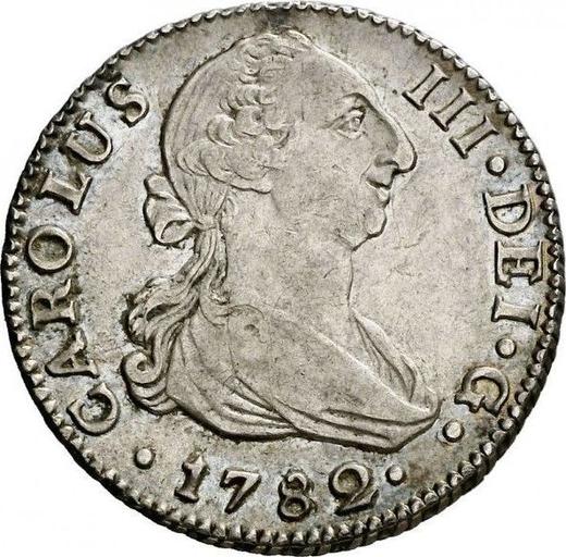 Аверс монеты - 2 реала 1782 года S CF - цена серебряной монеты - Испания, Карл III