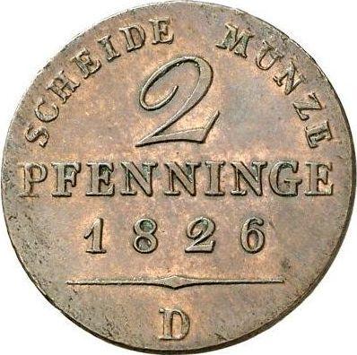 Reverso 2 Pfennige 1826 D - valor de la moneda  - Prusia, Federico Guillermo III