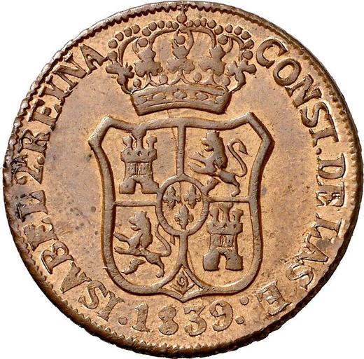 Anverso 3 cuartos 1839 "Cataluña" - valor de la moneda  - España, Isabel II