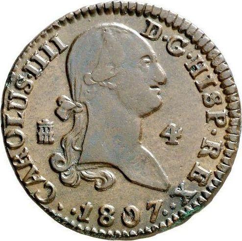 Anverso 4 maravedíes 1807 - valor de la moneda  - España, Carlos IV