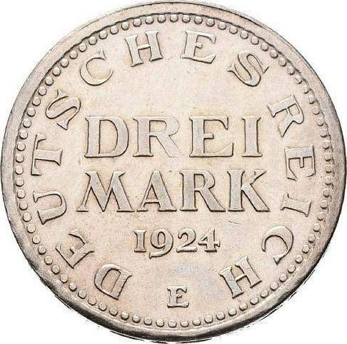 Rewers monety - 3 marki 1924 E "Typ 1924-1925" - cena srebrnej monety - Niemcy, Republika Weimarska