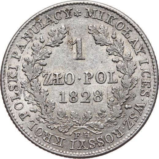 Реверс монеты - 1 злотый 1828 года FH - цена серебряной монеты - Польша, Царство Польское