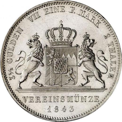 Реверс монеты - 2 талера 1843 года - цена серебряной монеты - Бавария, Людвиг I