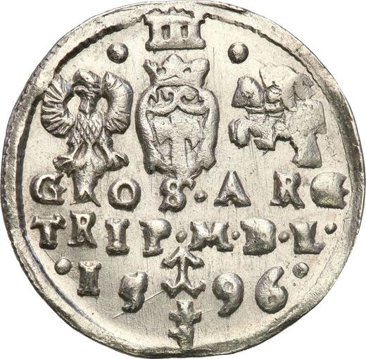 Реверс монеты - Трояк (3 гроша) 1596 года "Литва" Дата внизу - цена серебряной монеты - Польша, Сигизмунд III Ваза