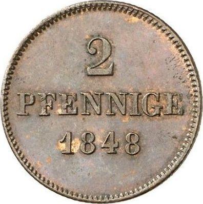 Реверс монеты - 2 пфеннига 1848 года - цена  монеты - Бавария, Людвиг I