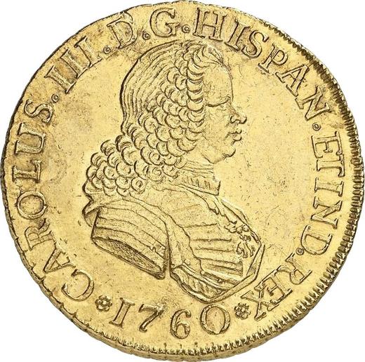 Anverso 8 escudos 1760 So J - valor de la moneda de oro - Chile, Carlos III