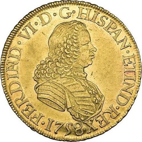 Anverso 8 escudos 1758 Mo MM - valor de la moneda de oro - México, Fernando VI
