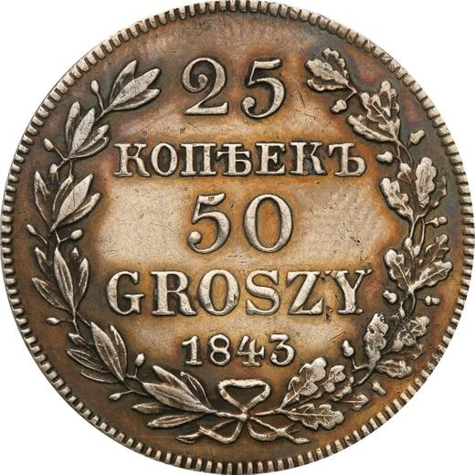 Reverse 25 Kopeks - 50 Groszy 1843 MW - Poland, Russian protectorate