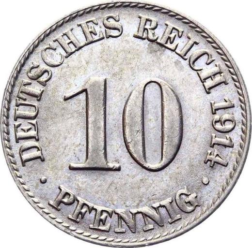Аверс монеты - 10 пфеннигов 1914 года D "Тип 1890-1916" - цена  монеты - Германия, Германская Империя
