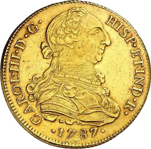 Аверс монеты - 8 эскудо 1787 года MI - цена золотой монеты - Перу, Карл III