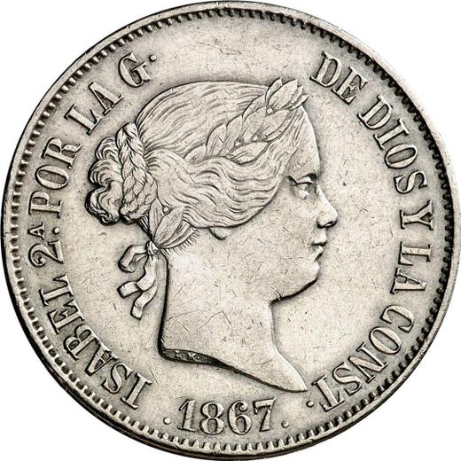 Awers monety - 1 escudo 1867 Sześcioramienne gwiazdy - cena srebrnej monety - Hiszpania, Izabela II