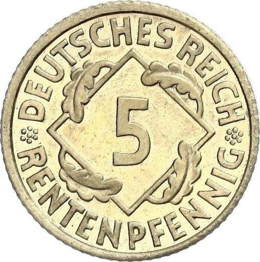 Аверс монеты - 5 рентенпфеннигов 1924 года J - цена  монеты - Германия, Bеймарская республика