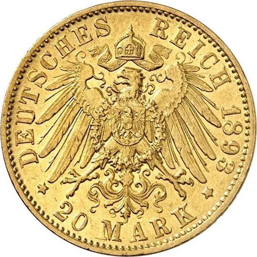 Reverse 20 Mark 1893 J "Hamburg" - Gold Coin Value - Germany, German Empire