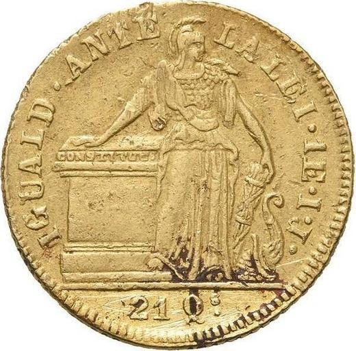 Reverso 1 escudo 1843 So IJ - valor de la moneda de oro - Chile, República