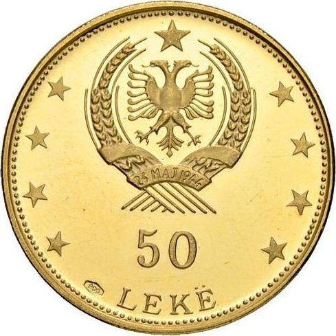 Reverso 50 leke 1968 "Gjirokastra" - valor de la moneda de oro - Albania, República Popular