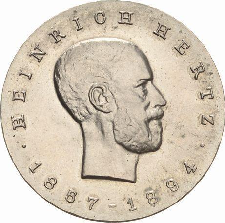 Аверс монеты - 5 марок 1969 года "Генрих Рудольф Герц" Двойная надпись на гурте - цена  монеты - Германия, ГДР