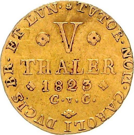 Реверс монеты - 5 талеров 1823 года CvC - цена золотой монеты - Брауншвейг-Вольфенбюттель, Карл II