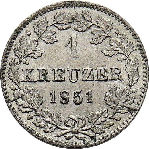 Реверс монеты - 1 крейцер 1851 года - цена серебряной монеты - Вюртемберг, Вильгельм I