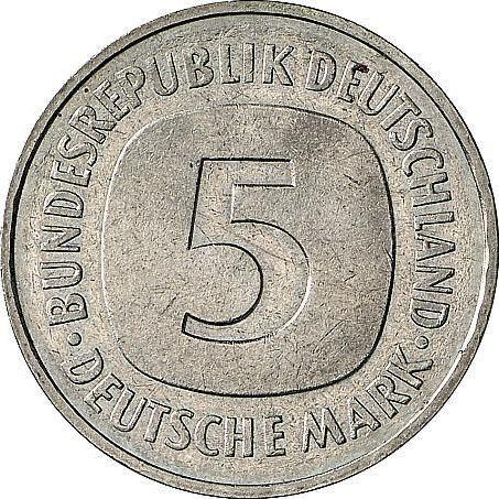 Реверс монеты - 5 марок 1975 года J "Фридрих Эберт" Гибрид - цена серебряной монеты - Германия, ФРГ