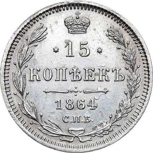 Reverso 15 kopeks 1864 СПБ НФ "Plata ley 725" - valor de la moneda de plata - Rusia, Alejandro II