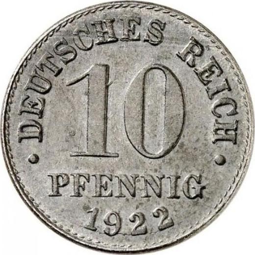 Anverso 10 Pfennige 1922 D "Tipo 1916-1922" - valor de la moneda  - Alemania, Imperio alemán