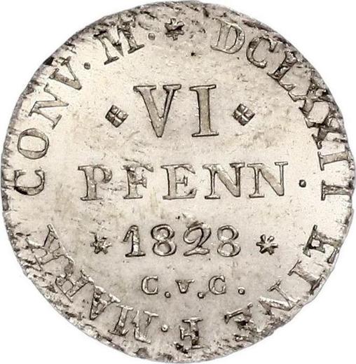Реверс монеты - 6 пфеннигов 1828 года CvC - цена серебряной монеты - Брауншвейг-Вольфенбюттель, Карл II