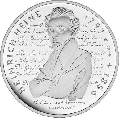 Obverse 10 Mark 1997 D "Heine" - Silver Coin Value - Germany, FRG