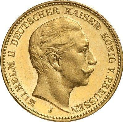 Аверс монеты - 20 марок 1909 года J "Пруссия" - цена золотой монеты - Германия, Германская Империя