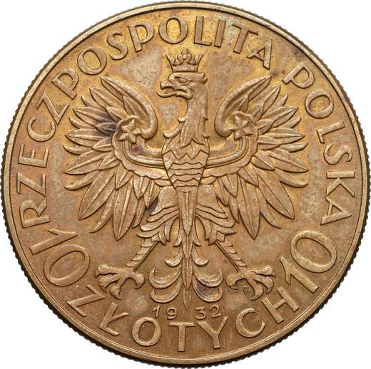 Аверс монеты - Пробные 10 злотых 1932 года "Полония" Бронза - цена  монеты - Польша, II Республика