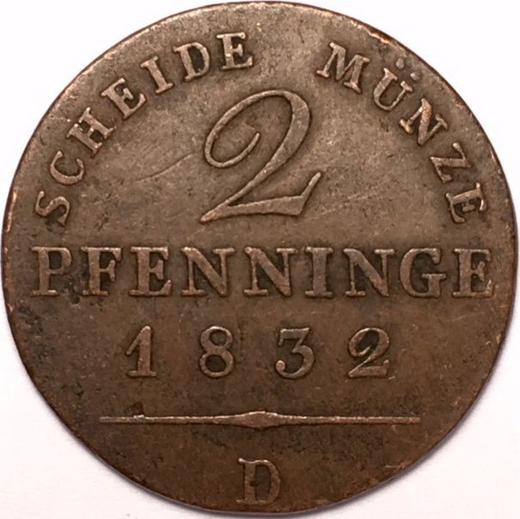 Rewers monety - 2 fenigi 1832 D - cena  monety - Prusy, Fryderyk Wilhelm III