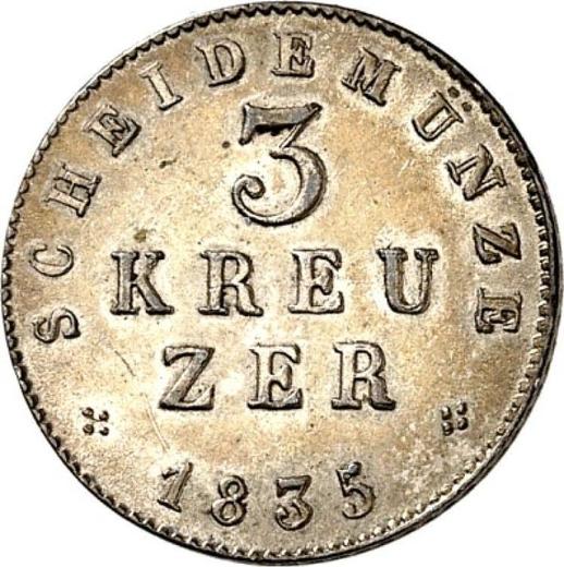 Реверс монеты - 3 крейцера 1835 года - цена серебряной монеты - Гессен-Дармштадт, Людвиг II