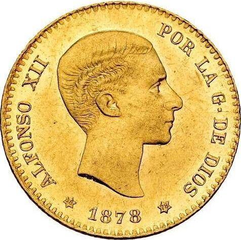 Аверс монеты - 10 песет 1878 года EMM - цена золотой монеты - Испания, Альфонсо XII