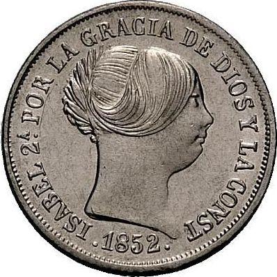 Аверс монеты - 2 реала 1852 года Семиконечные звёзды - цена серебряной монеты - Испания, Изабелла II