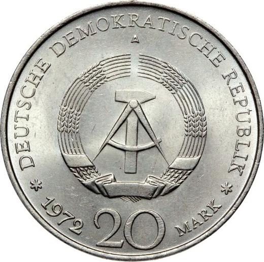 Reverso 20 marcos 1972 A "Wilhelm Pieck" - valor de la moneda  - Alemania, República Democrática Alemana (RDA)