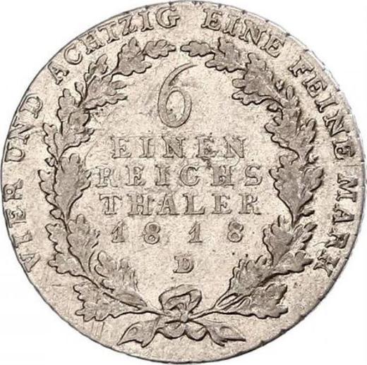 Reverso 1/6 tálero 1818 D "Tipo 1809-1818" - valor de la moneda de plata - Prusia, Federico Guillermo III