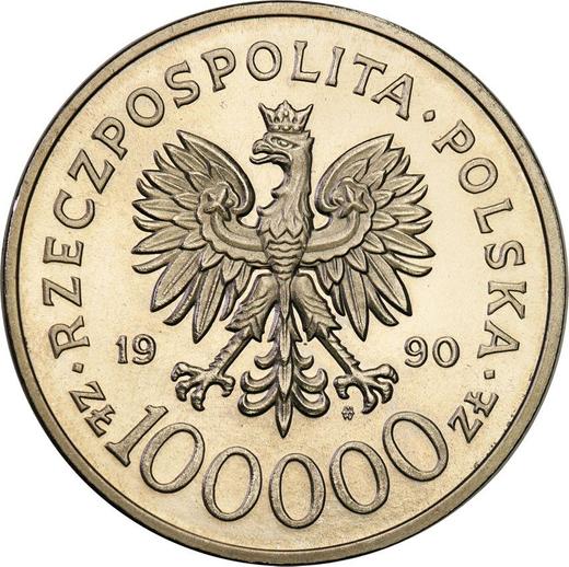 Anverso Pruebas 100000 eslotis 1990 MW "10 aniversario de la fundación de Solidaridad" - valor de la moneda  - Polonia, República moderna