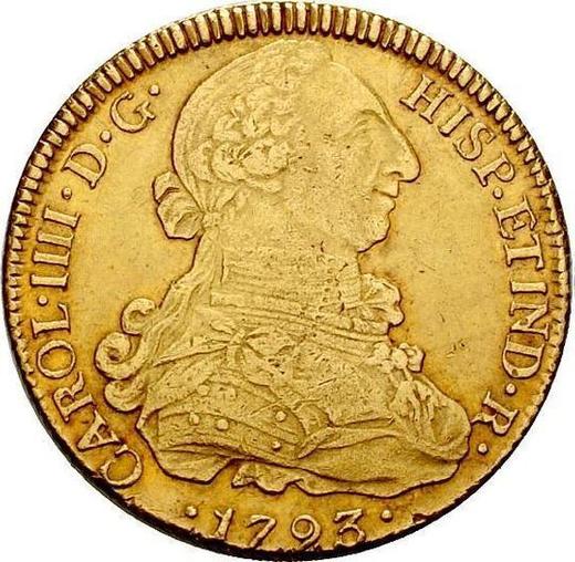 Аверс монеты - 8 эскудо 1793 года So DA - цена золотой монеты - Чили, Карл IV