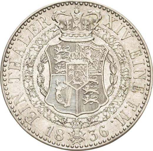 Реверс монеты - Талер 1836 года B Большая голова - цена серебряной монеты - Ганновер, Вильгельм IV
