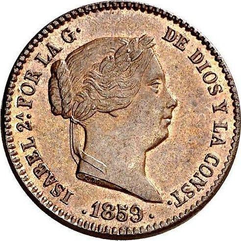 Аверс монеты - 10 сентимо реал 1859 года - цена  монеты - Испания, Изабелла II