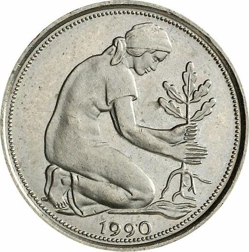 Реверс монеты - 50 пфеннигов 1990 года D - цена  монеты - Германия, ФРГ