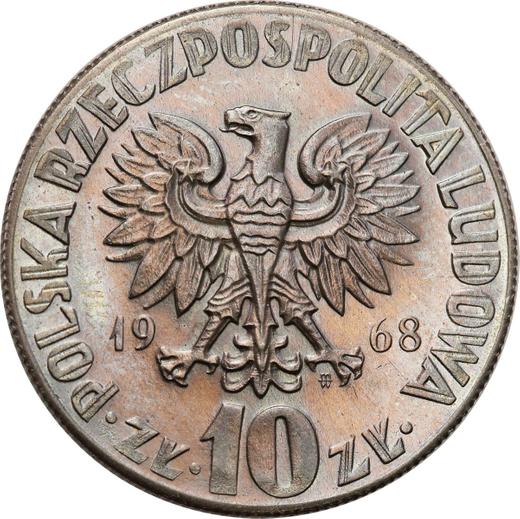 Аверс монеты - 10 злотых 1968 года MW JG "Николай Коперник" - цена  монеты - Польша, Народная Республика