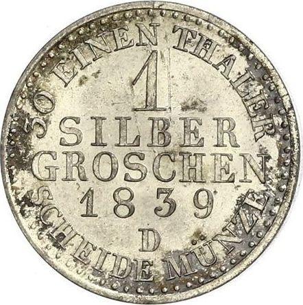 Reverso 1 Silber Groschen 1839 D - valor de la moneda de plata - Prusia, Federico Guillermo III