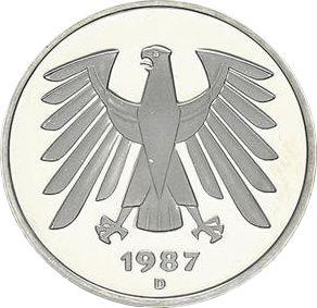 Реверс монеты - 5 марок 1987 года D - цена  монеты - Германия, ФРГ