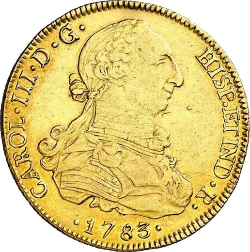 Awers monety - 8 escudo 1783 PTS PR - cena złotej monety - Boliwia, Karol III