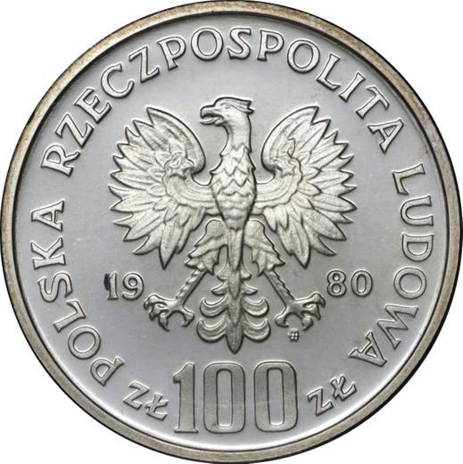 Awers monety - 100 złotych 1980 MW "Jan Kochanowski" Srebro - cena srebrnej monety - Polska, PRL